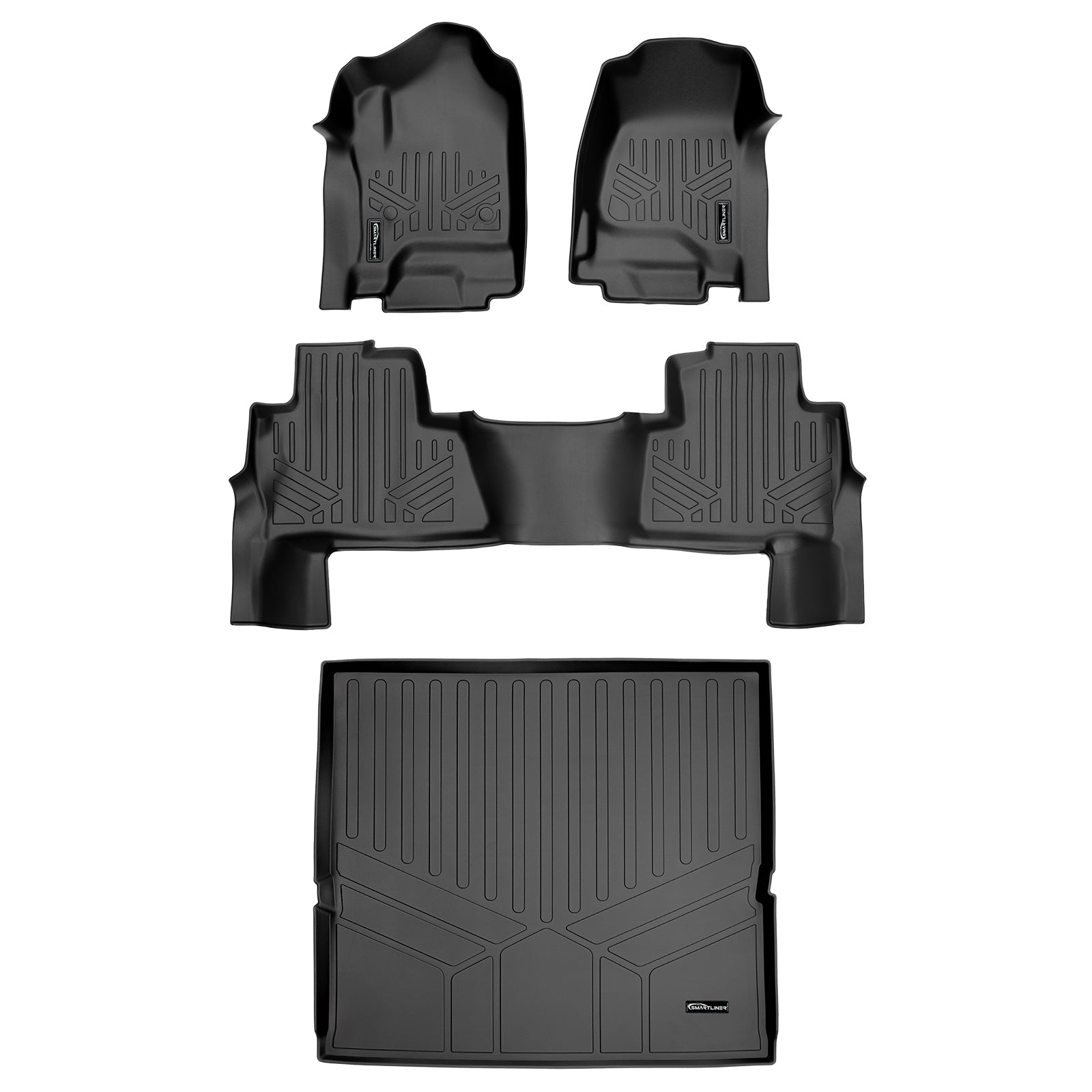 SMARTLINER Custom Fit Floor Mats 3 Rows and Cargo Liner Behind 2nd Row Set Black 2015 - 2020 Tahoe / Yukon with 2nd Row Bench Seats