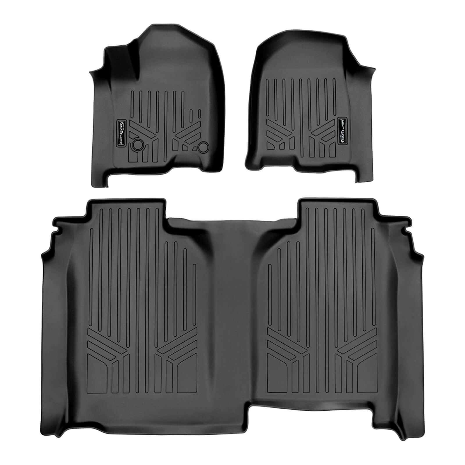 SMARTLINER Smart Coverage™ Custom Fit Floor Liners For 2019-2024 Chevrolet Silverado 1500 Crew Cab With 1st Row Bench Seat (No OTH Coverage) and Carpeted Flooring without the 2nd Row Underseat Storage