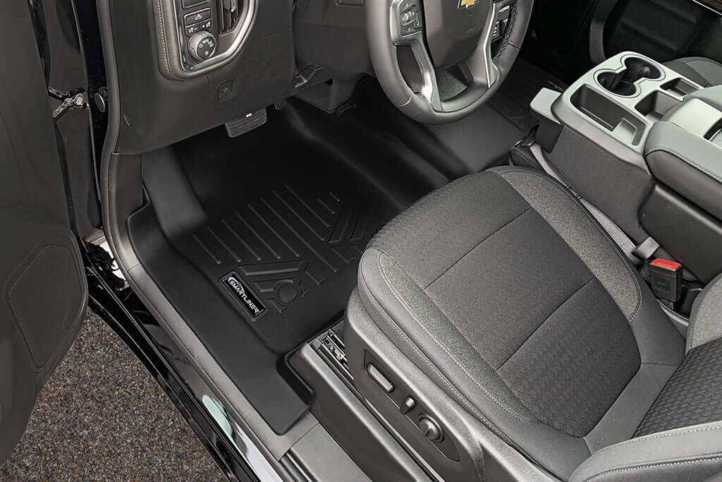 SMARTLINER Smart Coverage™ Custom Fit Floor Liners For 2019-2024 Chevrolet Silverado 1500 Crew Cab With 1st Row Bench Seat (with OTH Coverage) and Carpet Flooring without the 2nd Row Underseat Storage