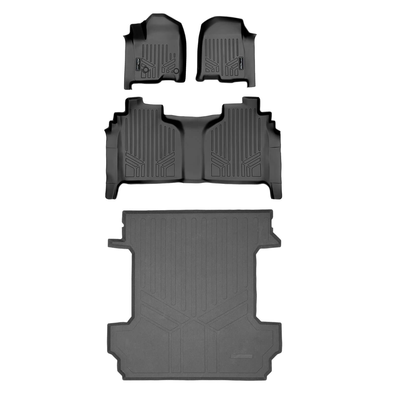 SMARTLINER Custom Fit Floor Liners For 2019-2024 Chevrolet Silverado 1500 / GMC Sierra 1500 Crew Cab with Carpeted Flooring and 1st Row Bench Seats (No OTH Coverage) and 2nd Row Underseat Storage