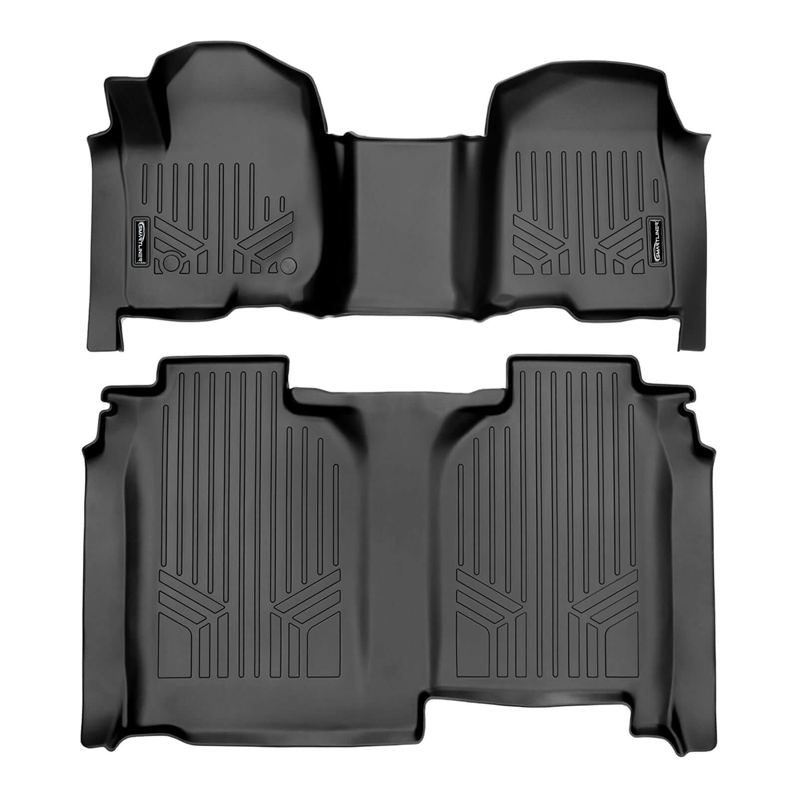 SMARTLINER Smart Coverage™ Custom Fit Floor Liners For 2019-2024 Chevrolet Silverado 1500 Crew Cab With 1st Row Bench Seat (with OTH Coverage) and Carpet Flooring without the 2nd Row Underseat Storage