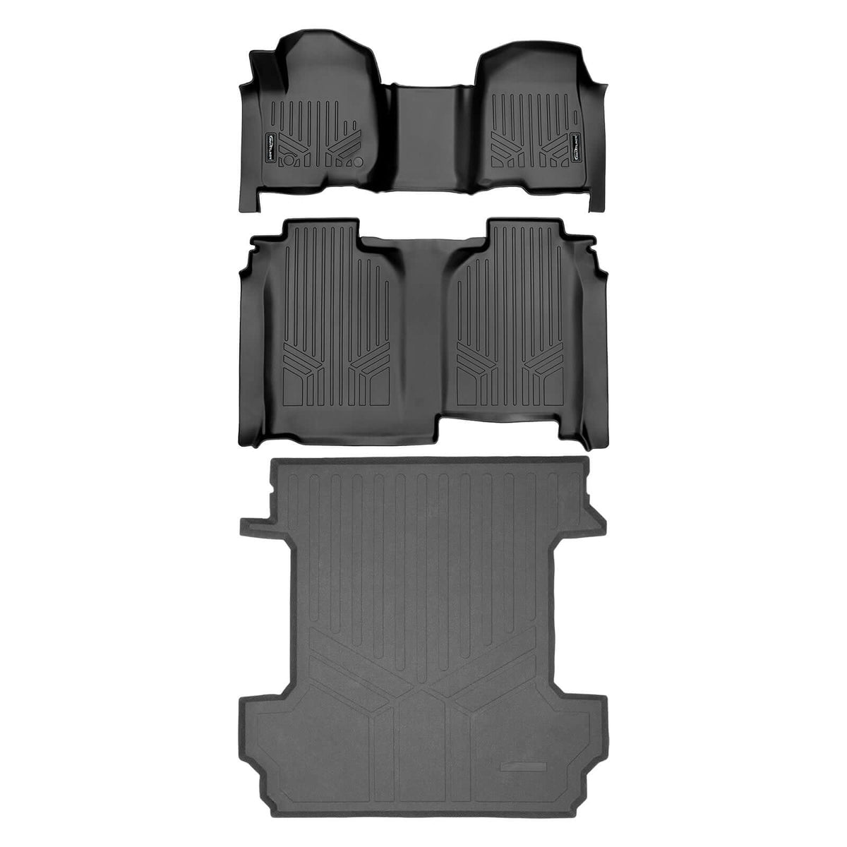 SMARTLINER Smart Coverage™ Custom Fit Floor Liners For 2019-2024 Chevrolet Silverado 1500 Crew Cab With 1st Row Bench Seat (with OTH Coverage) and Carpet Flooring without the 2nd Row Underseat Storage