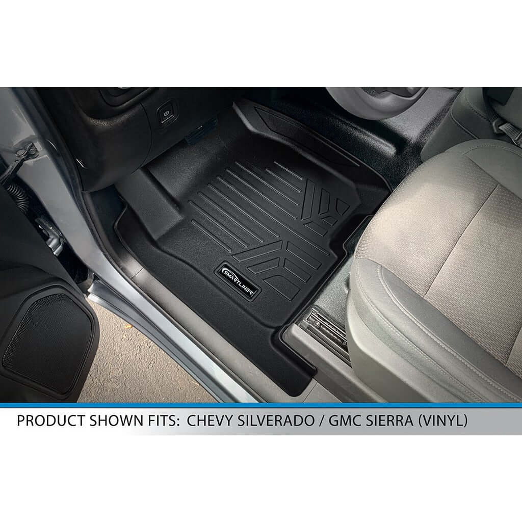 SMARTLINER Custom Fit Floor Liners For 2019-2024 GMC Sierra 1500 Double Cab With 1st Row Bench Seat (No OTH Coverage) & Vinyl Flooring