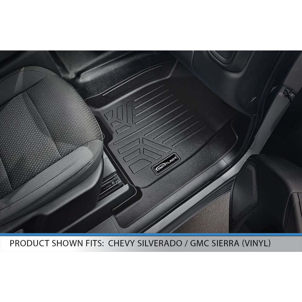 SMARTLINER Custom Fit Floor Liners For 2019-2024 GMC Sierra 1500 Double Cab With 1st Row Bench Seat (No OTH Coverage) & Vinyl Flooring