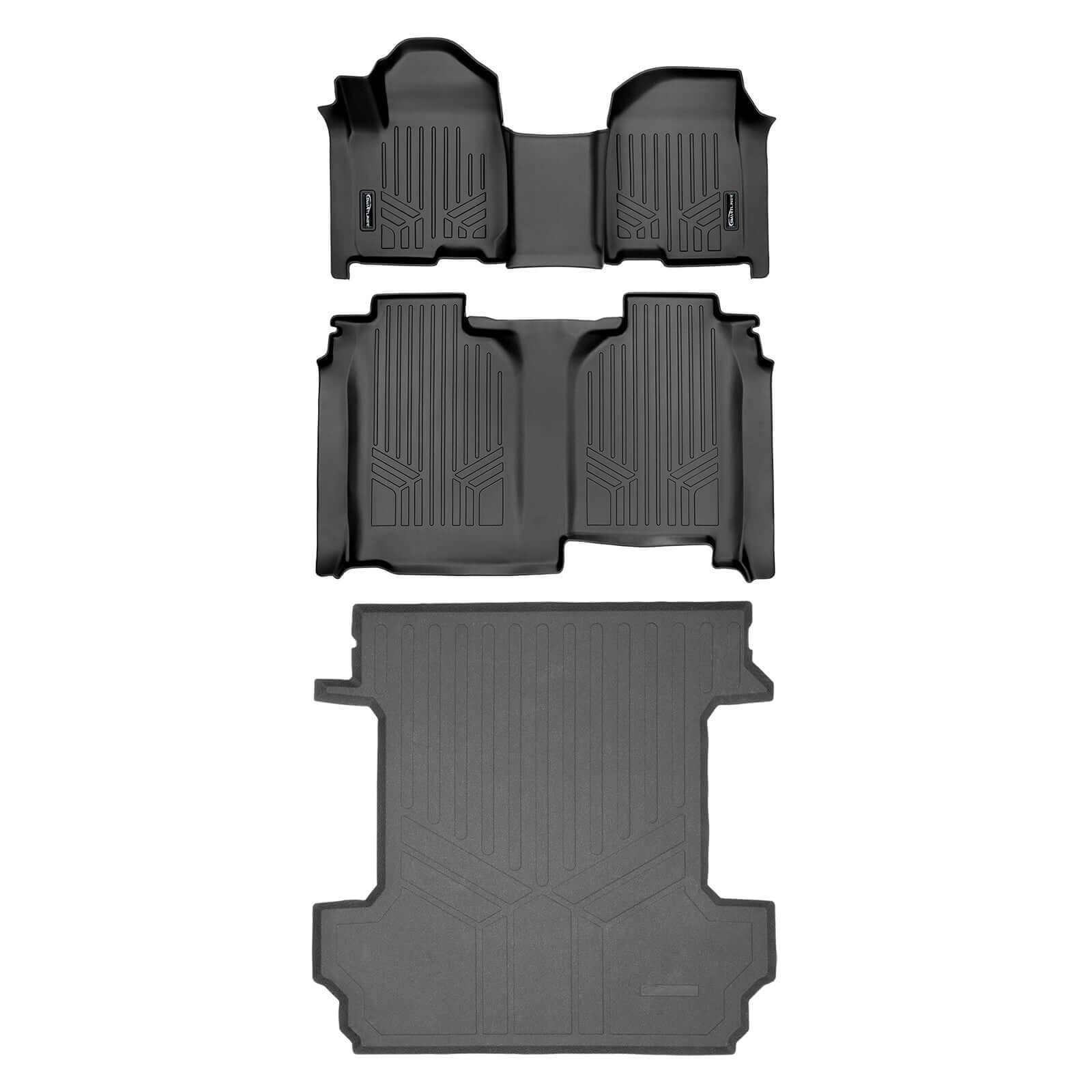 SMARTLINER Smart Coverage™ Custom Fit Floor Liners For 2019-2024 Chevrolet Silverado 1500 Crew Cab With 1st Row Bench Seat (with OTH Coverage) and Vinyl Flooring without the 2nd Row Underseat Storage